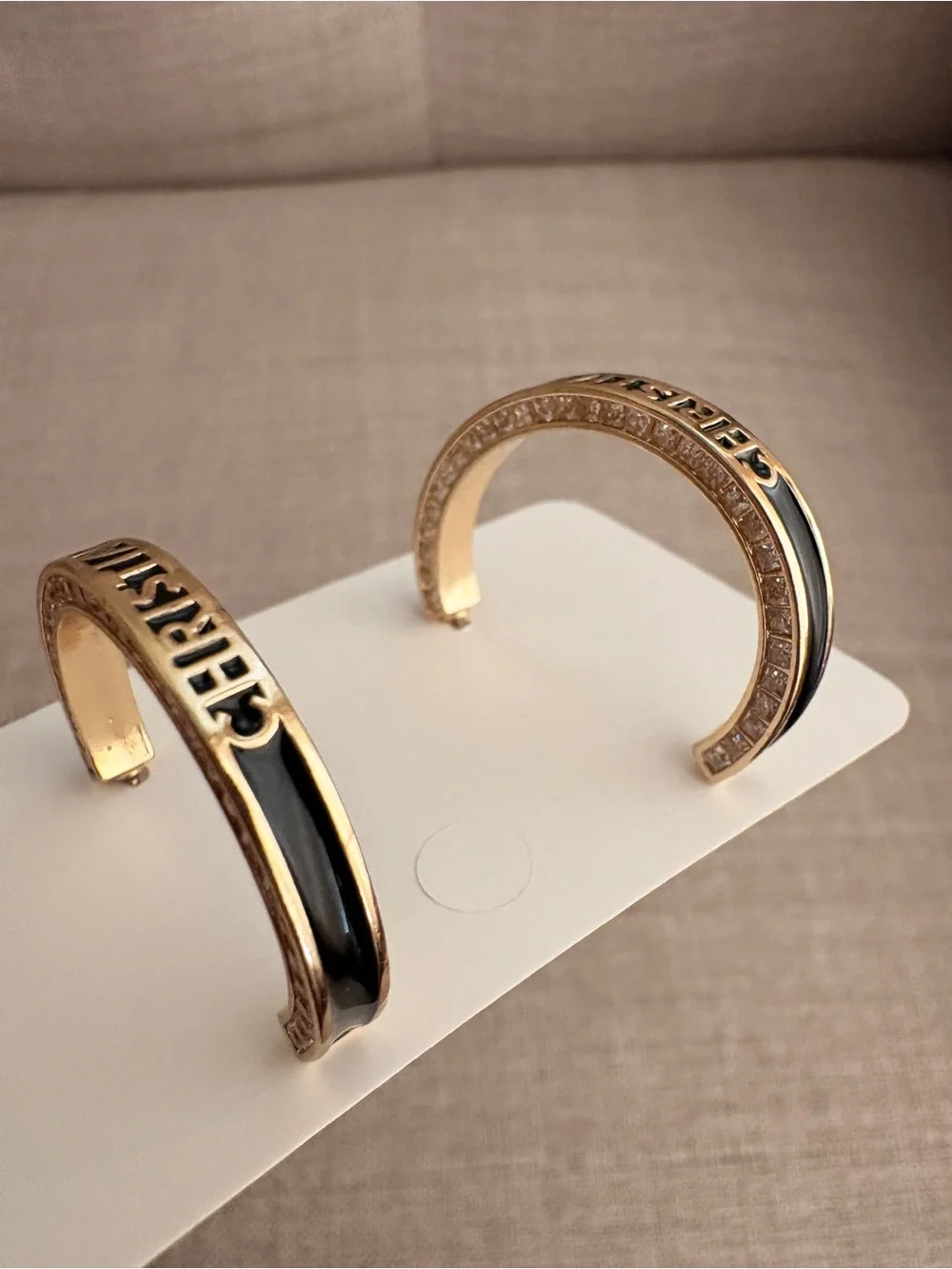 Dior Gold and Black Signature Hoop Earrings - Picture 4 of 7